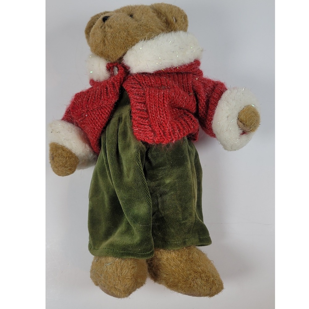 Boyds Bears Plush Teddy Bear Holiday Red Knit Sweater Green Velvet Pants 12 Inch